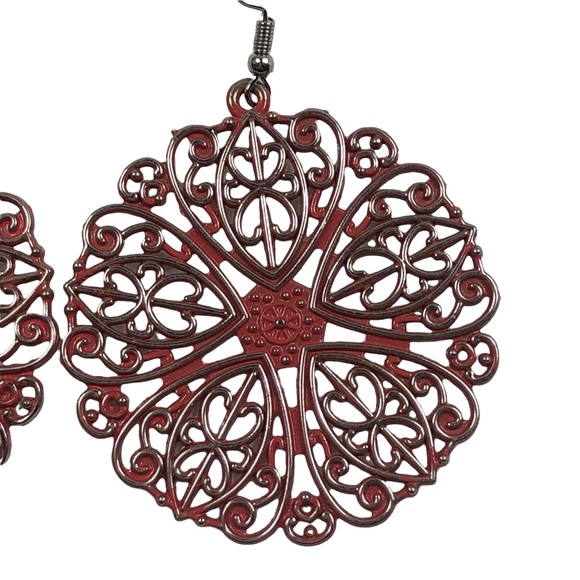 Mandala Lace Filigree Dangle Earrings - Picture 2 of 5